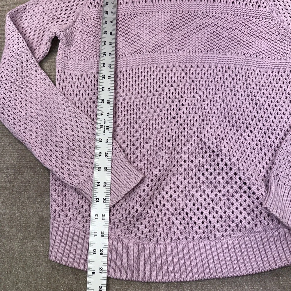 Prana Womens Open Knit Crochet Sweater Lavender Purple Crew Neck Pullover Medium